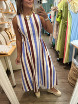 Brown & Blue Stripes Dress