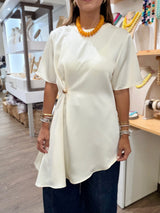 White Asymmetrical Gold Brooch Top
