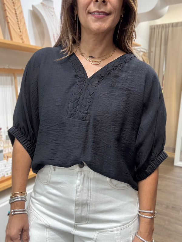 Black Braided Neck Top