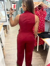 Wine Red Cowl Neck Jumpsuit