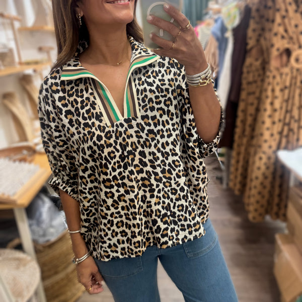 Leopard Print Dolman Sleeves Top