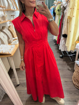 Red Front Zipper Dress