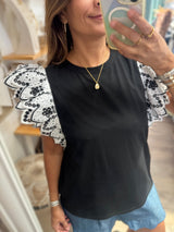 Black Eyelet Sleeves Top