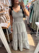 Black & White Smocked Maxi Dress