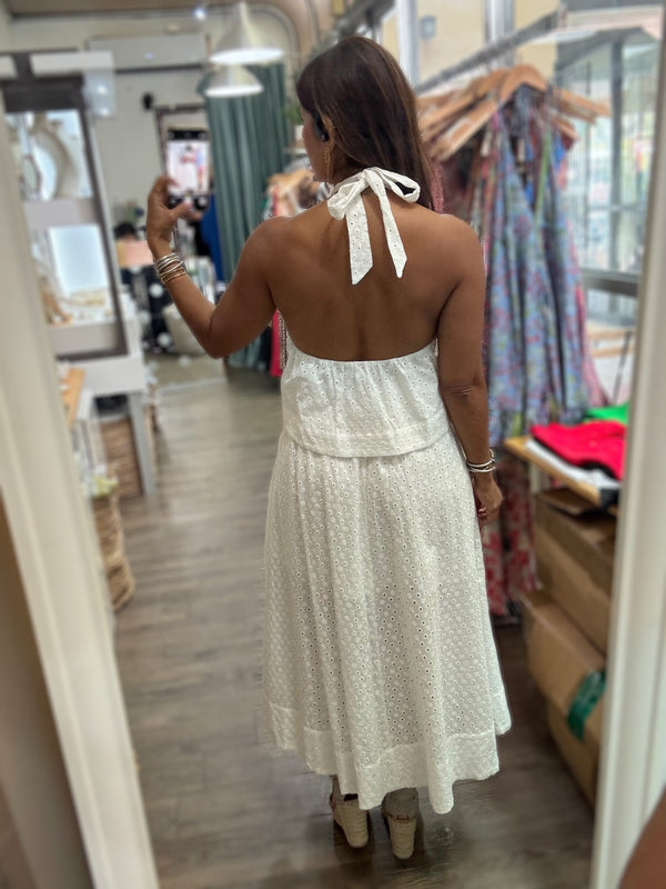White Halter Top & Skirt Set