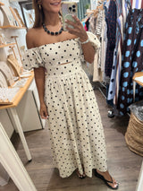 Oatmeal Polka Dots Strapless Dress