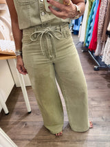Olive Green Denim Top & Pants Set
