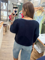 Navy Stitch Detail Top
