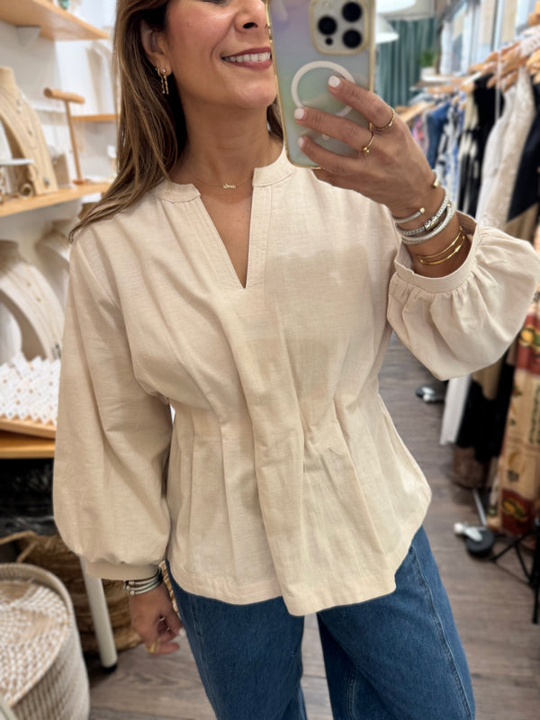Ivory Pleated Waist Top