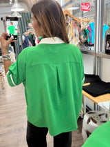 Green & White Collared Neck Top