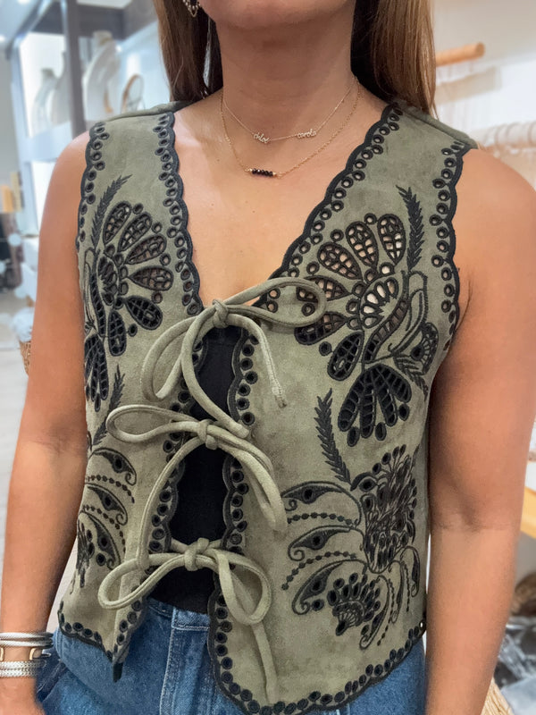 Olive Faux Suede Vest/Top