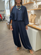 Navy Cold Shoulder Top & Harem Pants