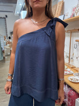 Navy One Shoulder Top