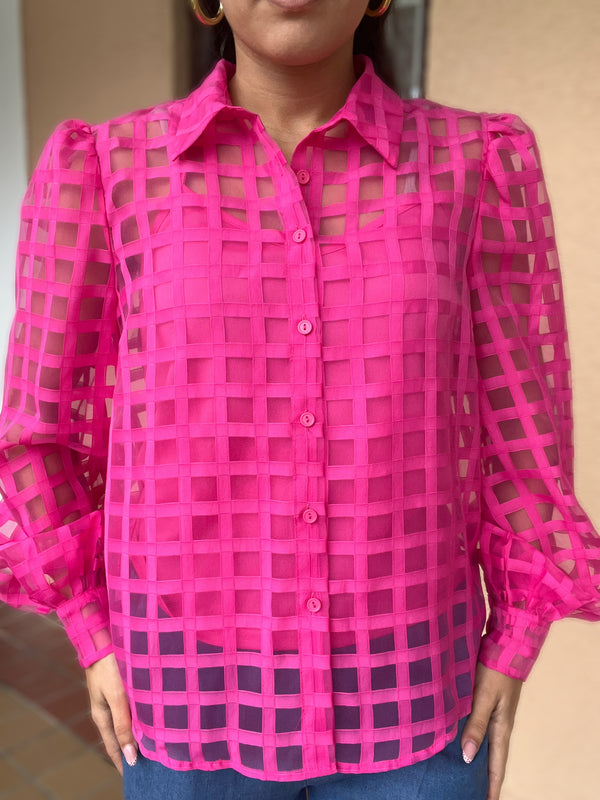 Hot Pink Puff Sleeves Top