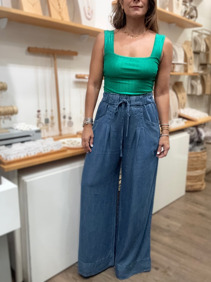 Denim Blue Drawstring Tencel Pant