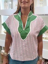 Pink & Green Stripes Top