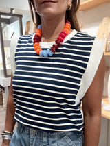 Navy & White Stripes Top