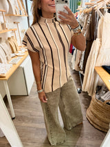 Beige Stripes Asymmetrical Top