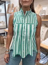 Green Stripes Button Down Top