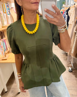 Olive Peplum Top
