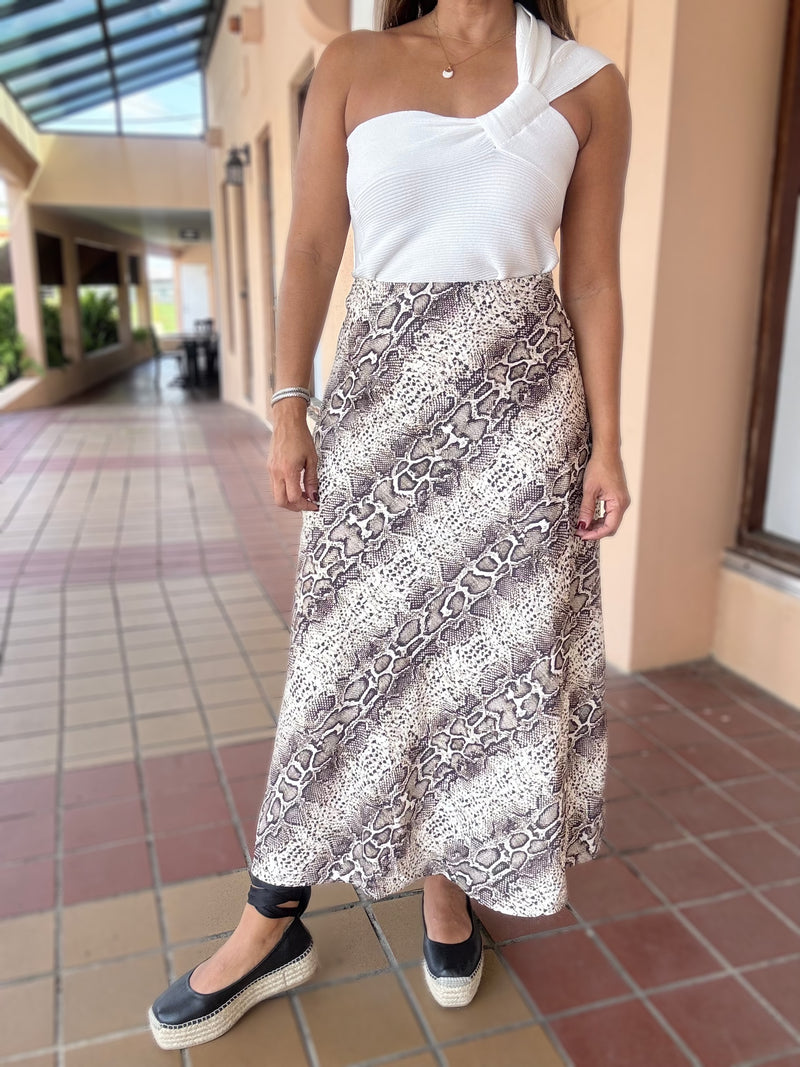 Snake Print Midi Skirt