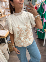 Beige Embroidered Detail Top
