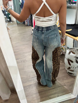 Denim & Leopard Print Contrast Jeans