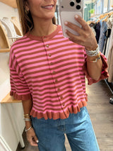 Pink & Brick Stripes Top