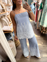Blue Embroidered Top & Pant Set