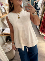 Beige Contrast Stitch Top