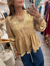 Gold Metallic V-Neck Top