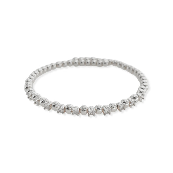 Silver Beaded CZ Thin Cuff Bracelet (BA)