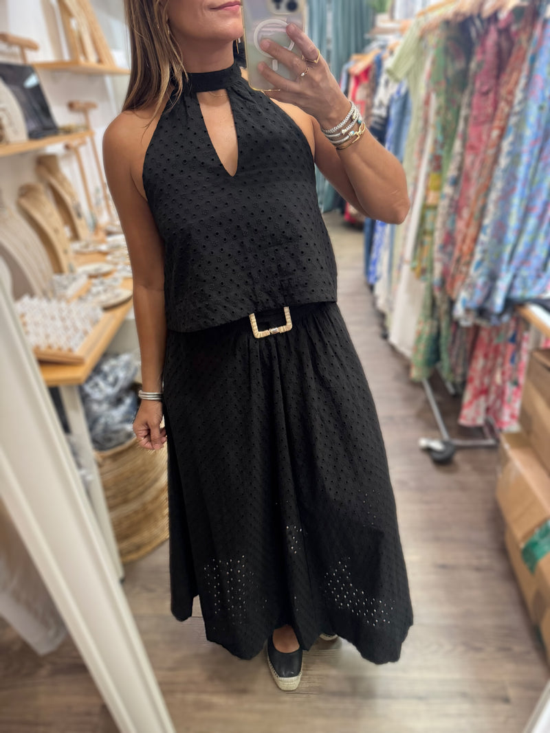 Black Halter Top & Skirt Set