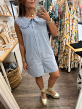 Denim Blue Collared Romper