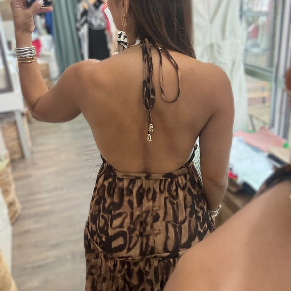 Leopard Print Halter Maxi Dress