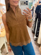 Brown Faux Suede Top