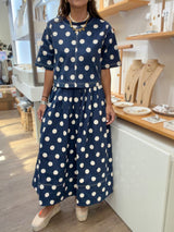 Navy Polka Dot Top & Skirt Set