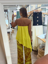 Chartreuse Strapless Asymmetrical Top & Pant Set