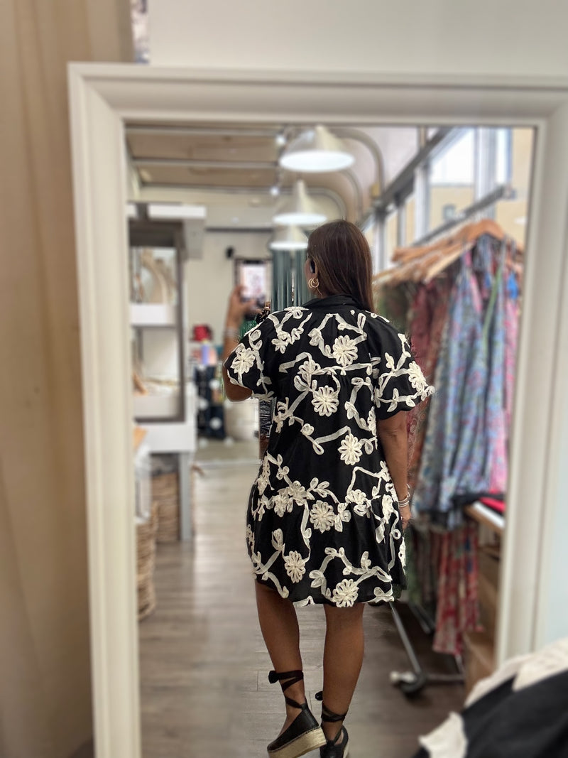 Black & Ivory Drop Waist Dress