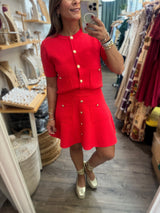 Red Gold Buttons Top & Skirt Set