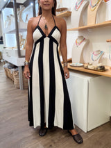 Black & Natural Halter Dress
