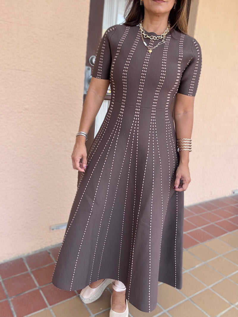 RE-STOCK Mocha Contrast Stitch Dress