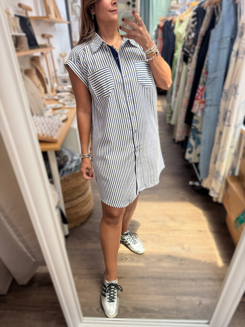 Navy Stripes Shirt Dress