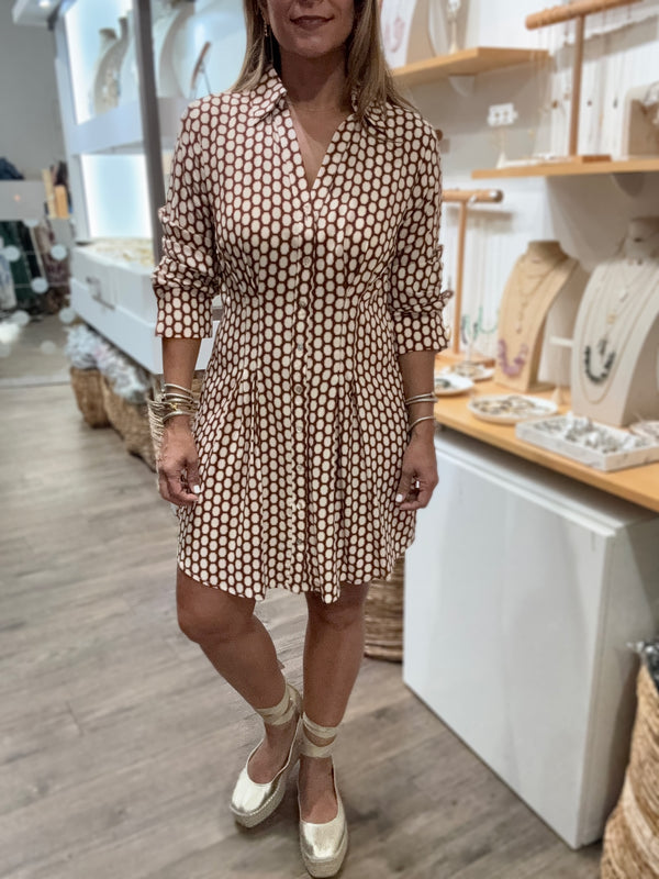 Geometric Print Cinched Waist Dress
