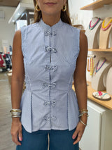 Blue Stripes Mandarin Neck Top