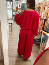 Red Cold Shoulder Top & Harem Pants