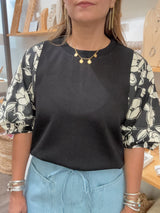 Black Contrast Sleeves Top