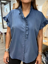 Chambray Front Ruffle Top