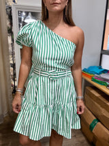 Green Stripes One Shoulder Dress