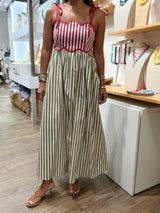 Brick & Olive Contrast Stripes Dress